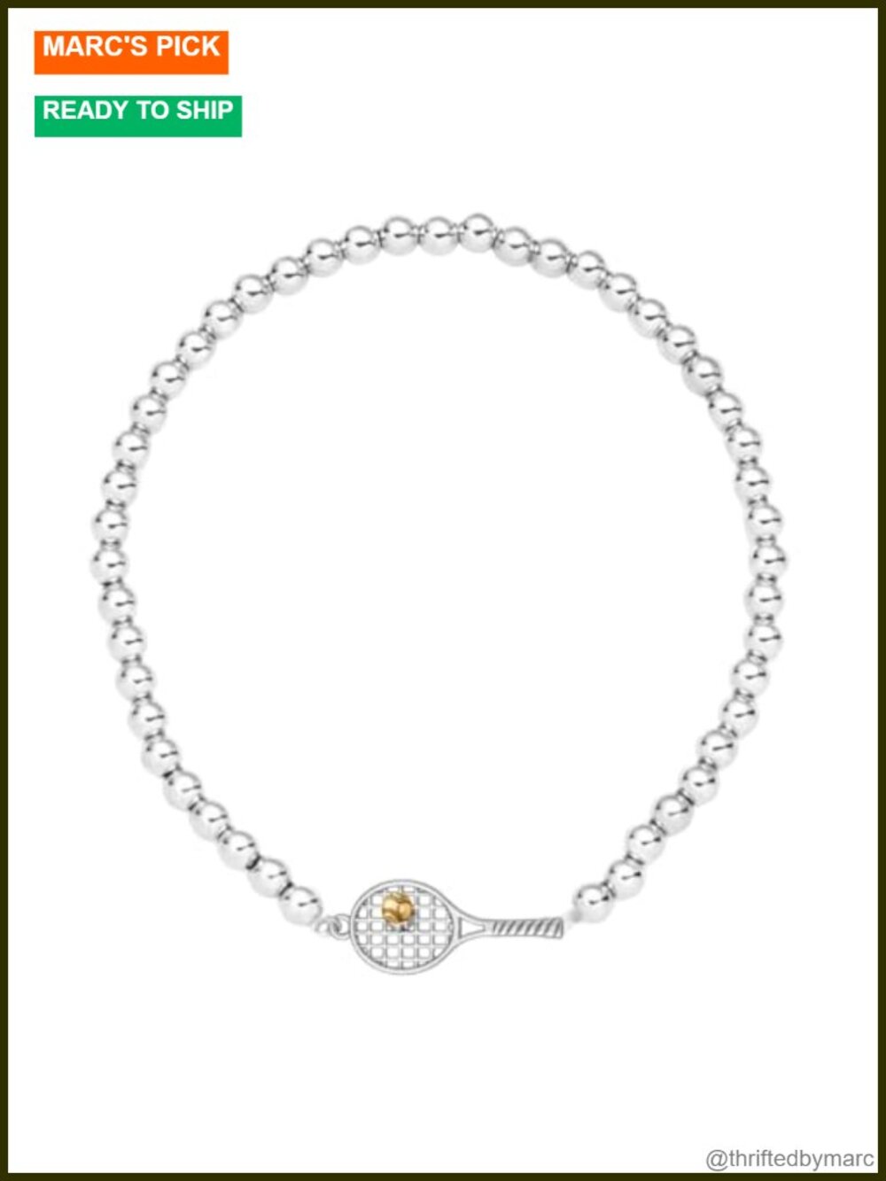 Tennis Racket Charm Gold Bead Layered Bracelets 18K Gold Plated Stretch